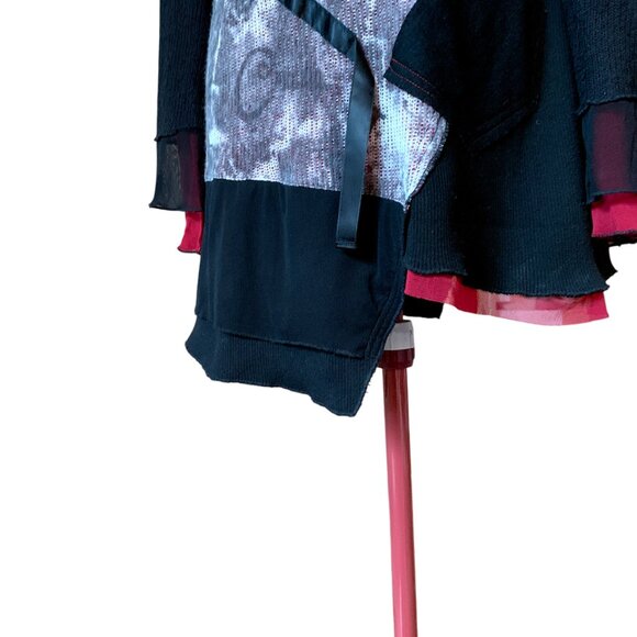 NESS -  XL Asymmetrical Tunic Top Black Gray Abstract Print Long Sleeve - Picture 6 of 11